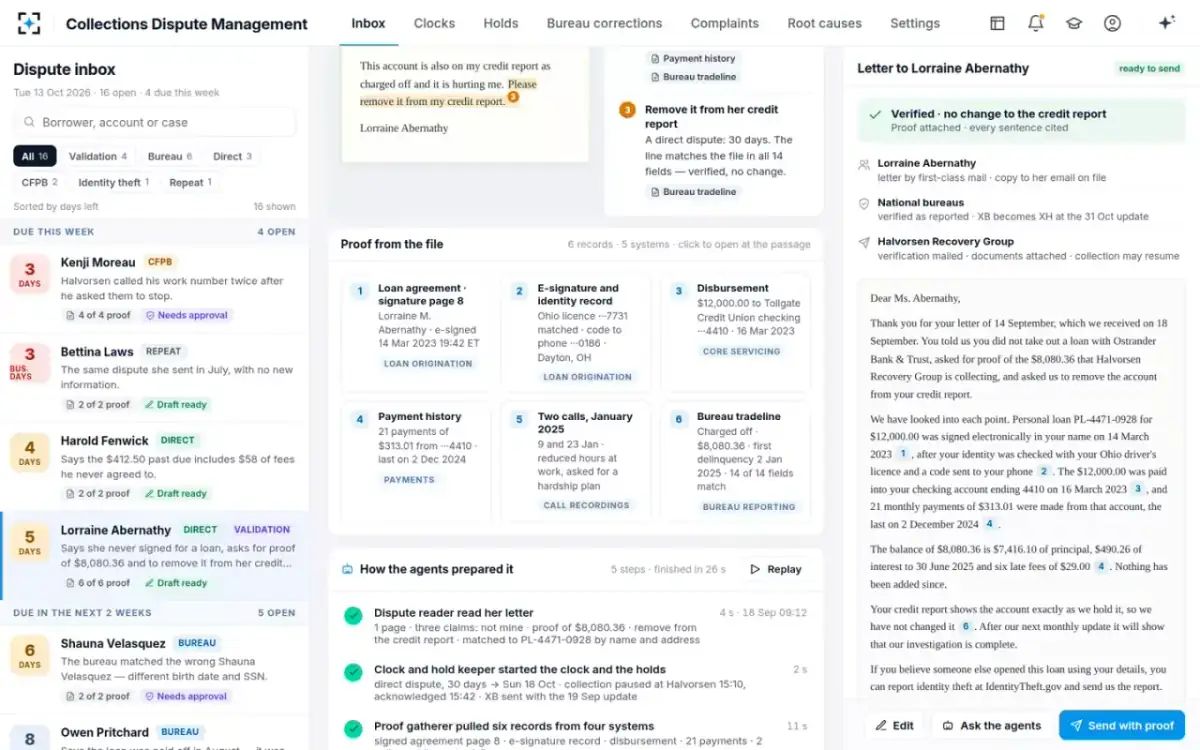 Collections Dispute Management — Proof from the file