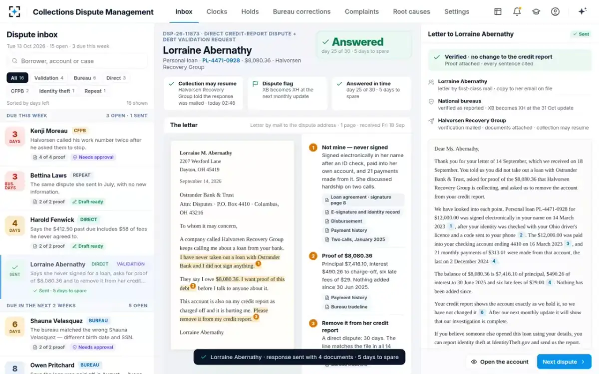 Collections Dispute Management — Answered with proof