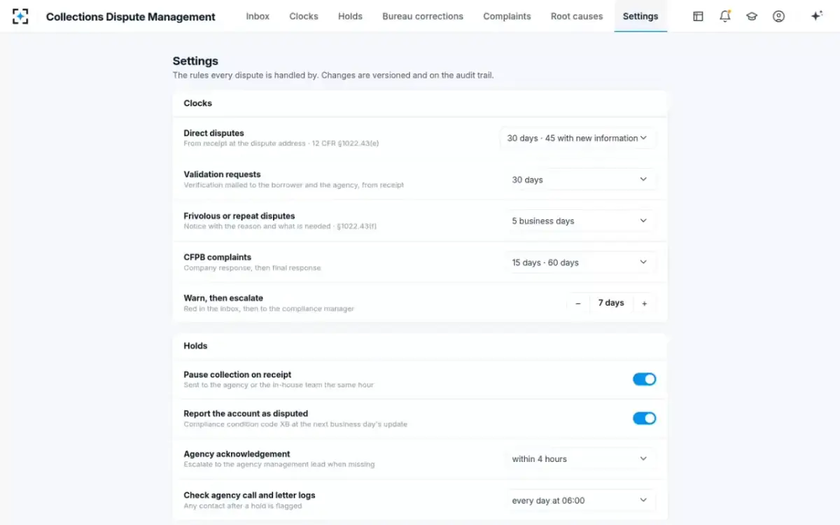 Collections Dispute Management — Your dispute rules