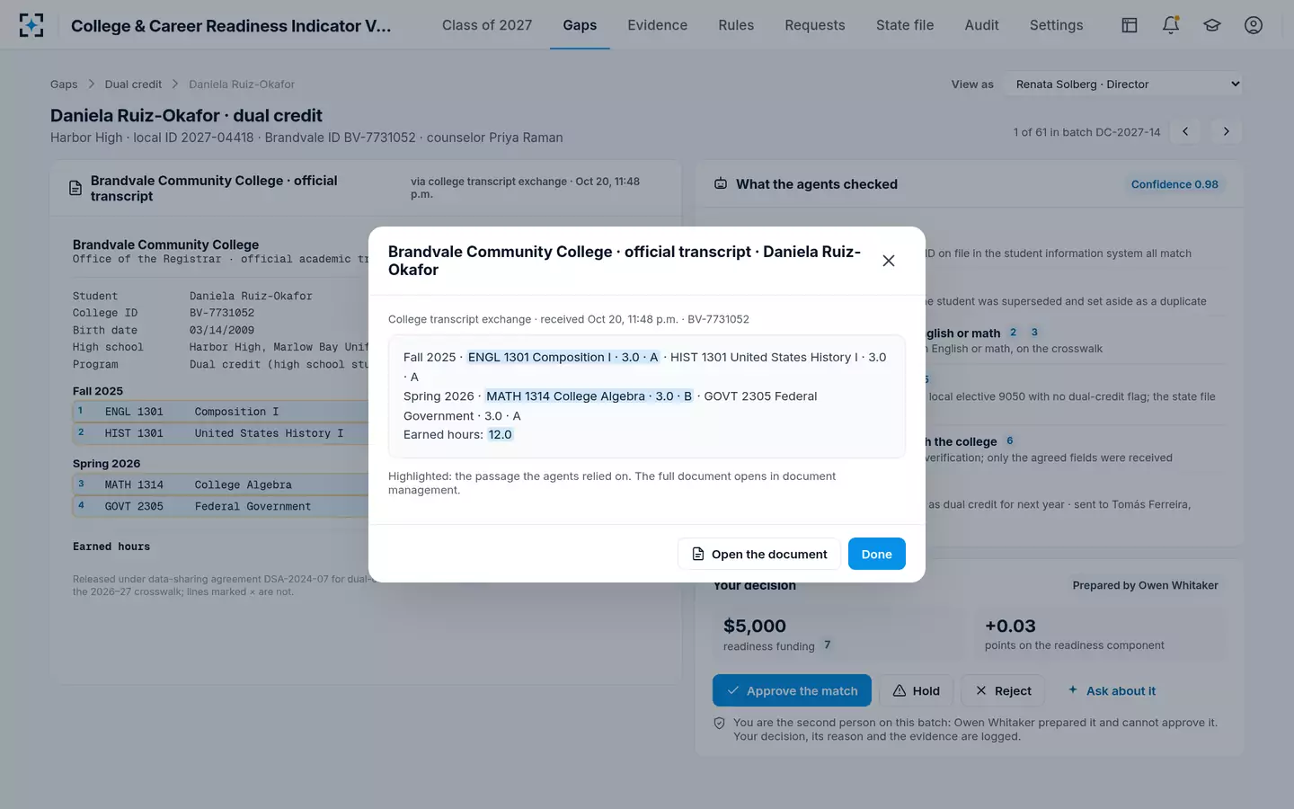 College & Career Readiness Indicator Verification — Click any line to see the source