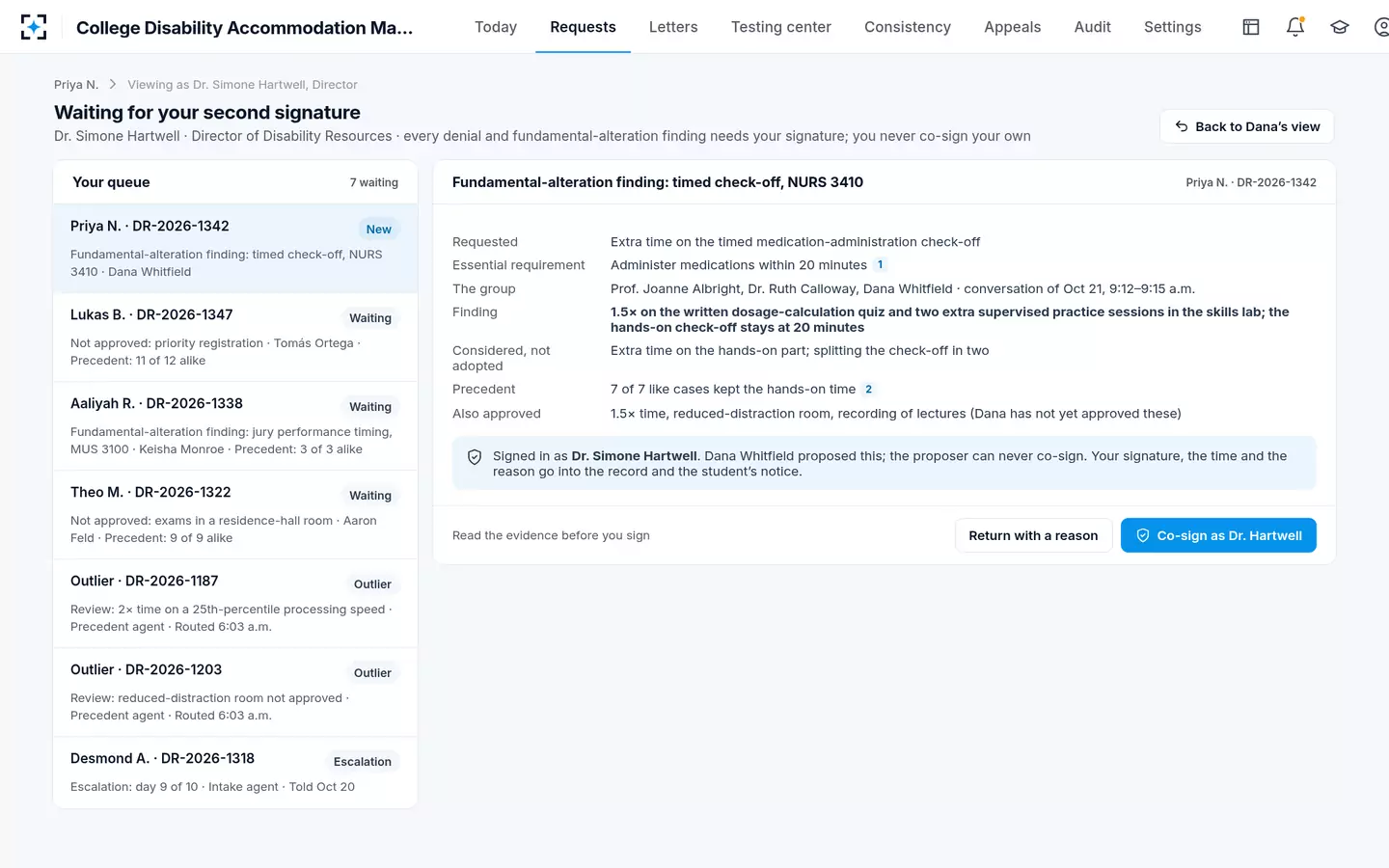 College Disability Accommodation Management — The Director's second signature