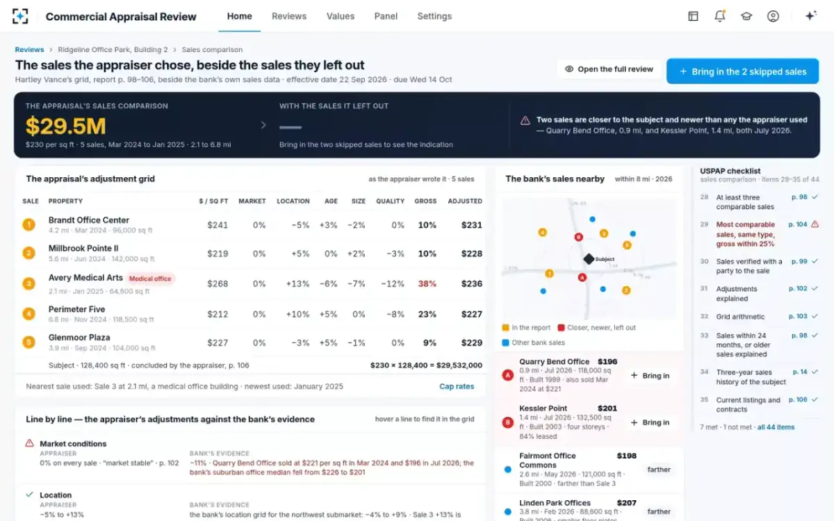 Commercial Appraisal Review — Comps side by side