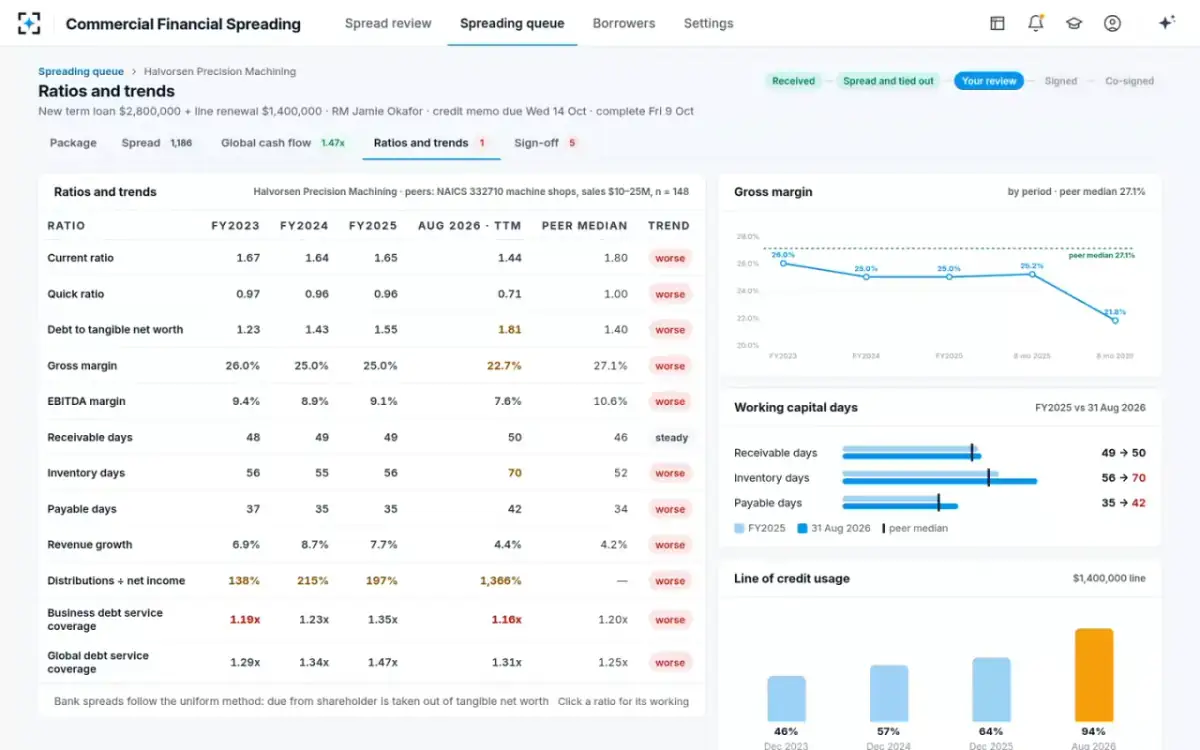 Commercial Financial Spreading — Ratios and trends
