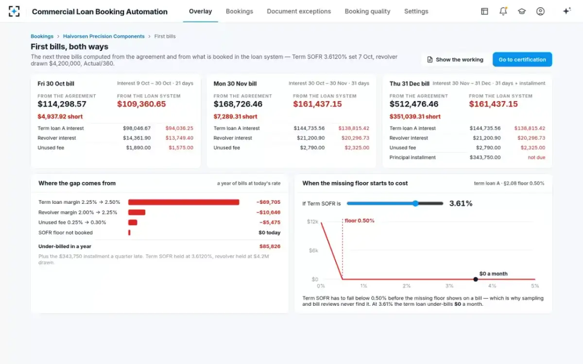 Commercial Loan Booking Automation — First bills, both ways