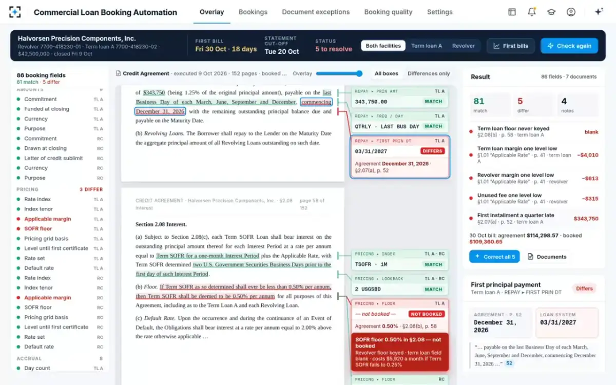 Commercial Loan Booking Automation — First principal date