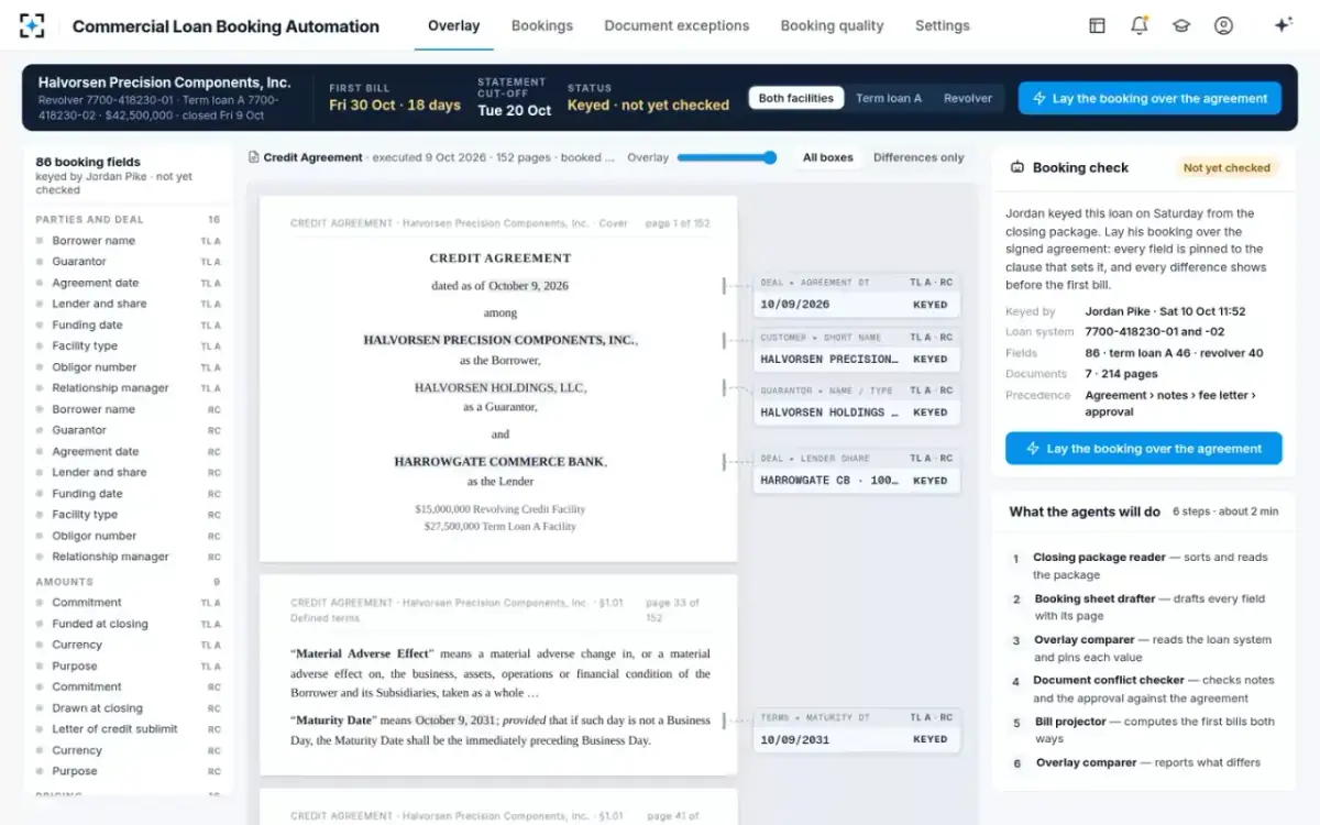 Commercial Loan Booking Automation — The booking overlay