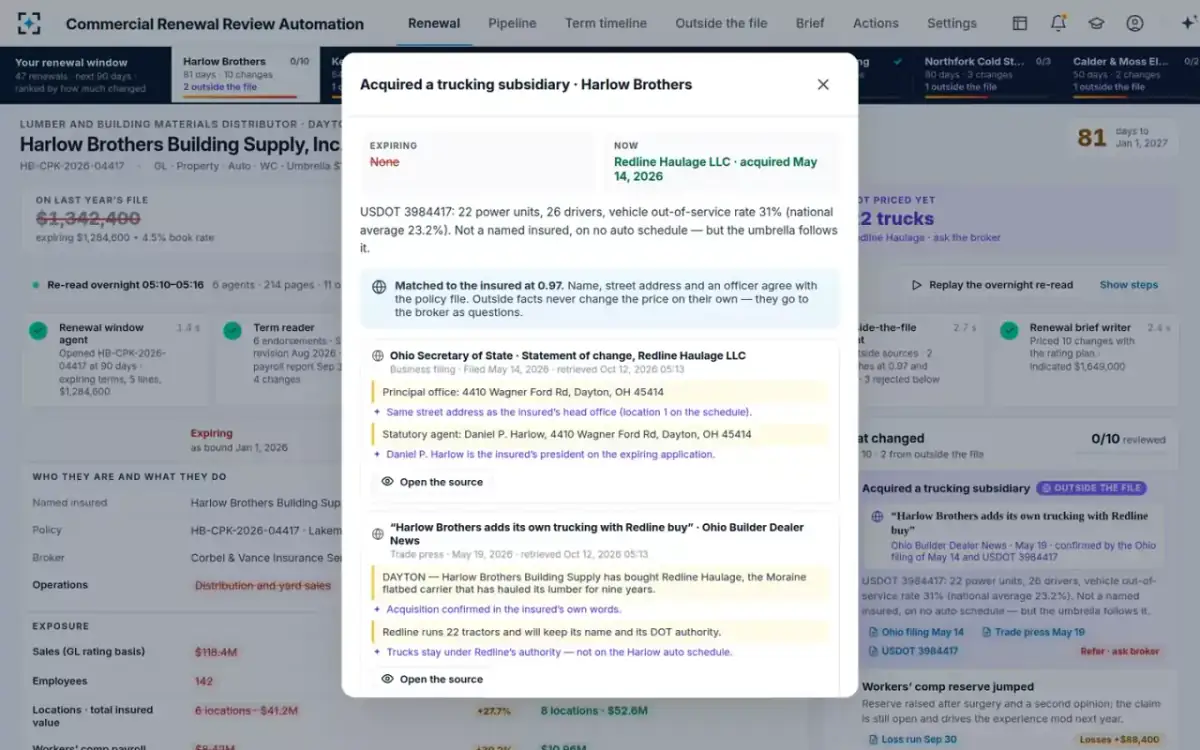 Commercial Renewal Review Automation — One change, with its sources