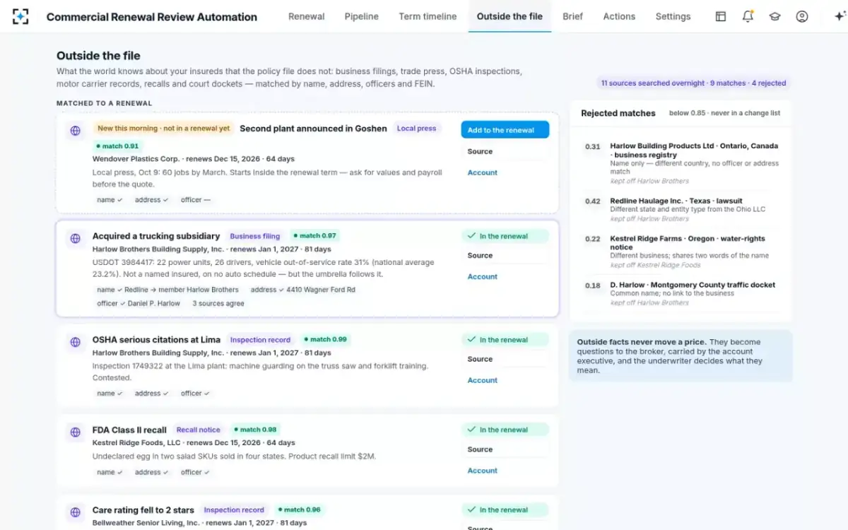 Commercial Renewal Review Automation — Outside the file