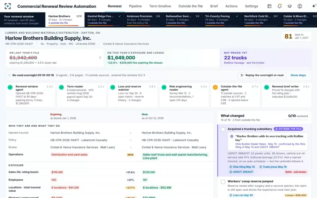 Commercial Renewal Review Automation — The overnight re-read