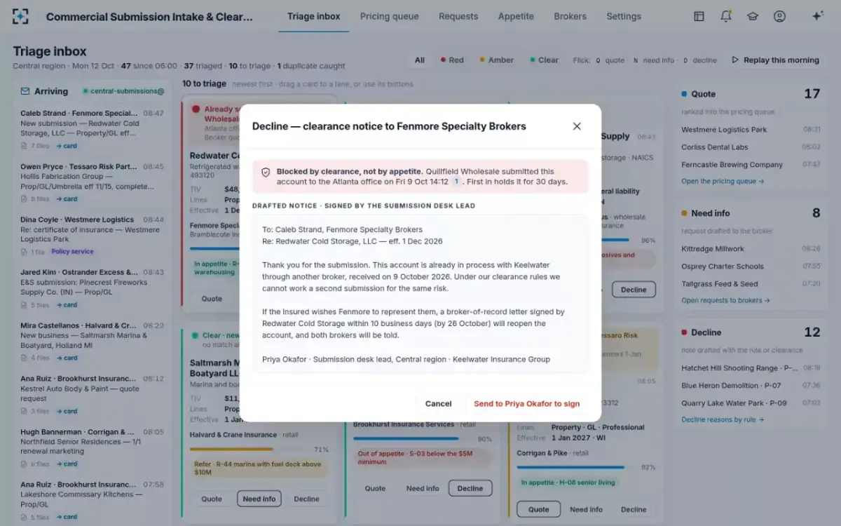 Commercial Submission Intake & Clearance — The clearance notice