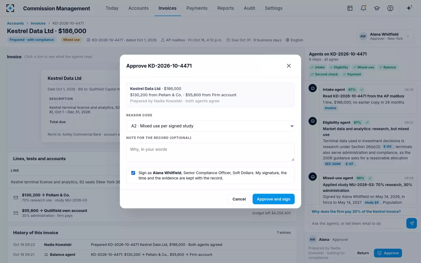 Commission Management — Approve with a reason code
