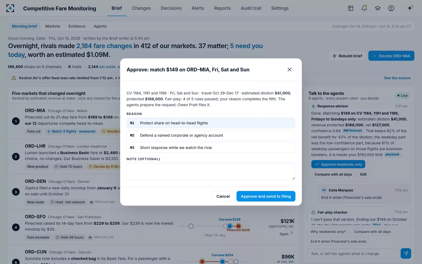 Competitive Fare Monitoring — Approve with a reason
