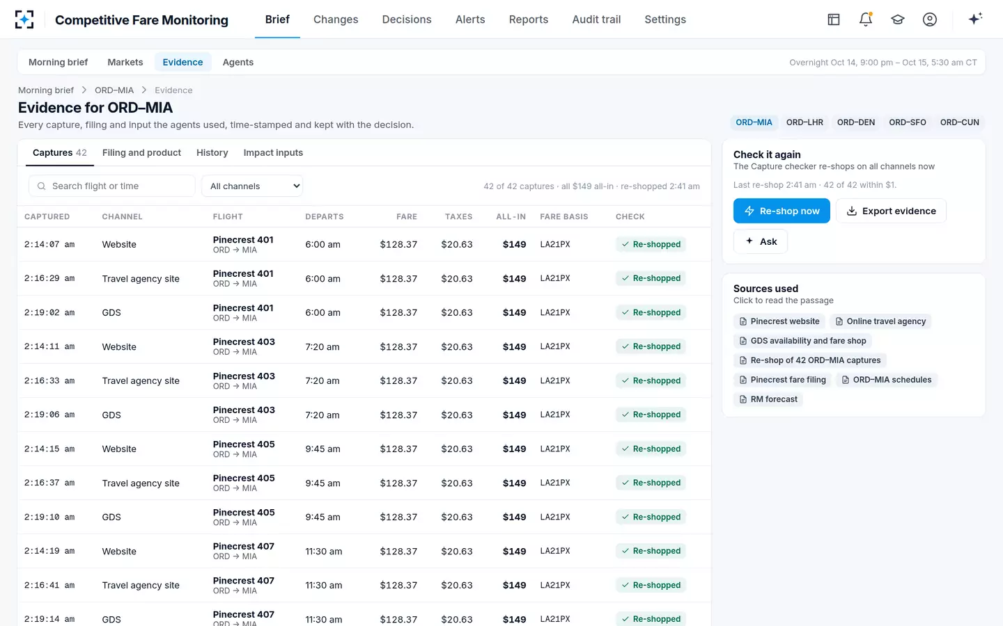 Competitive Fare Monitoring — Fare captures as proof