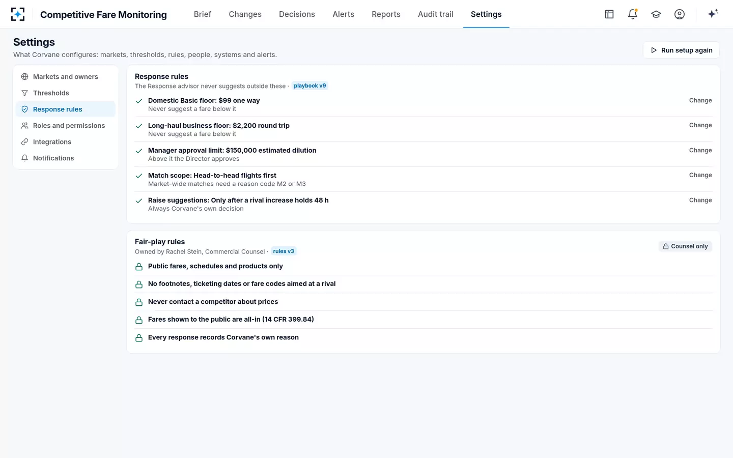 Competitive Fare Monitoring — Response and fair-play rules