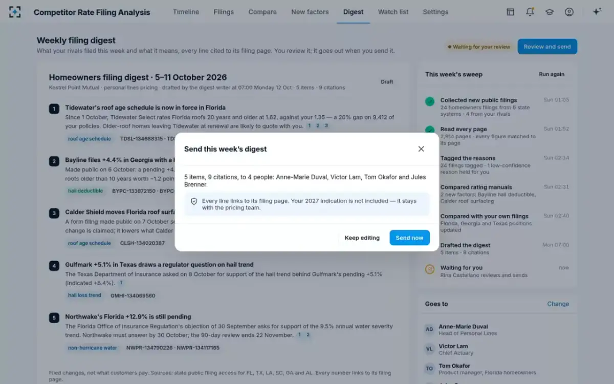 Competitor Rate Filing Analysis — Review and send
