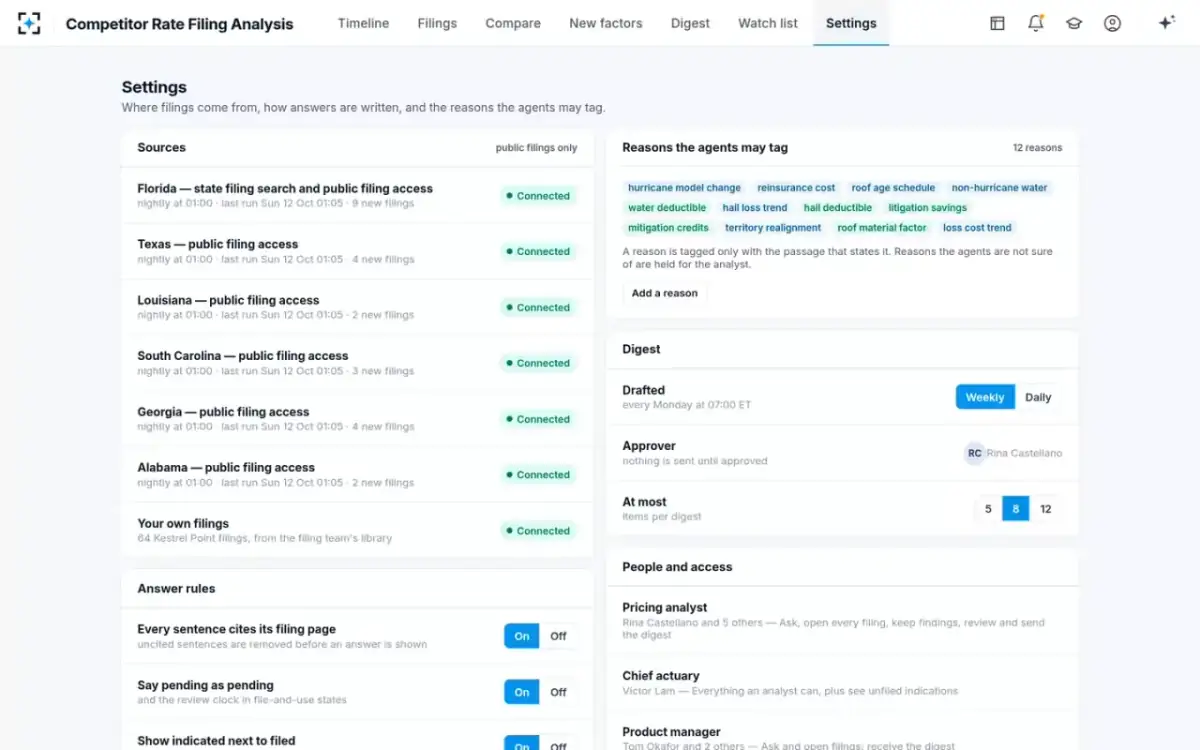 Competitor Rate Filing Analysis — Settings