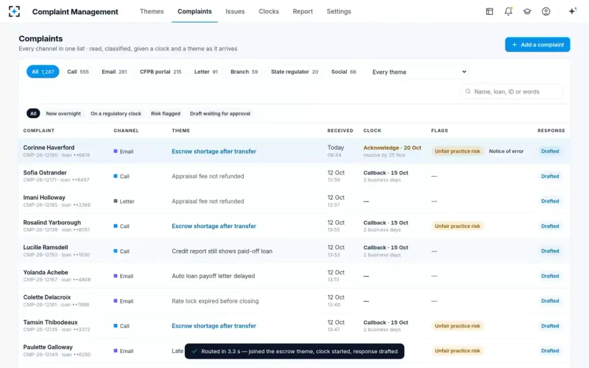 Complaint Management — Every complaint, one list