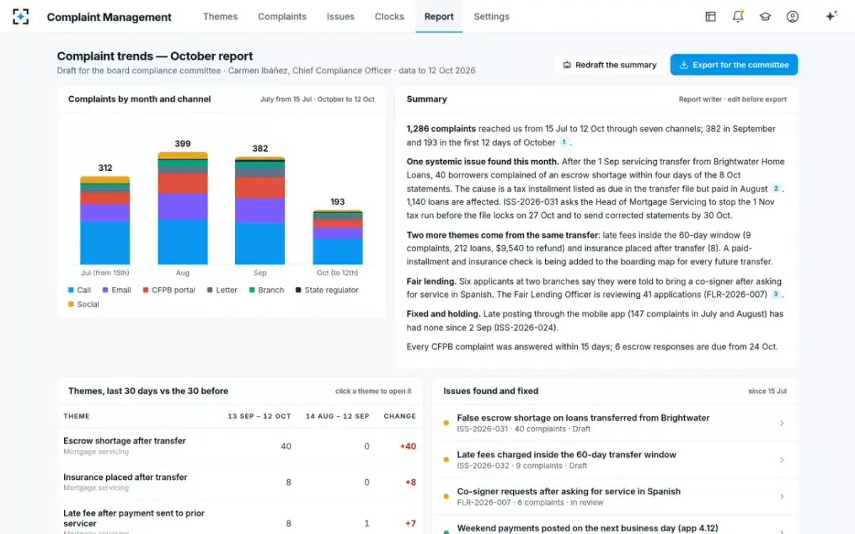 Complaint Management — The board report