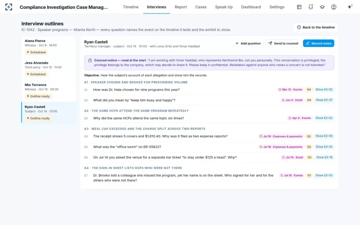Compliance Investigation Case Management — Interview outlines