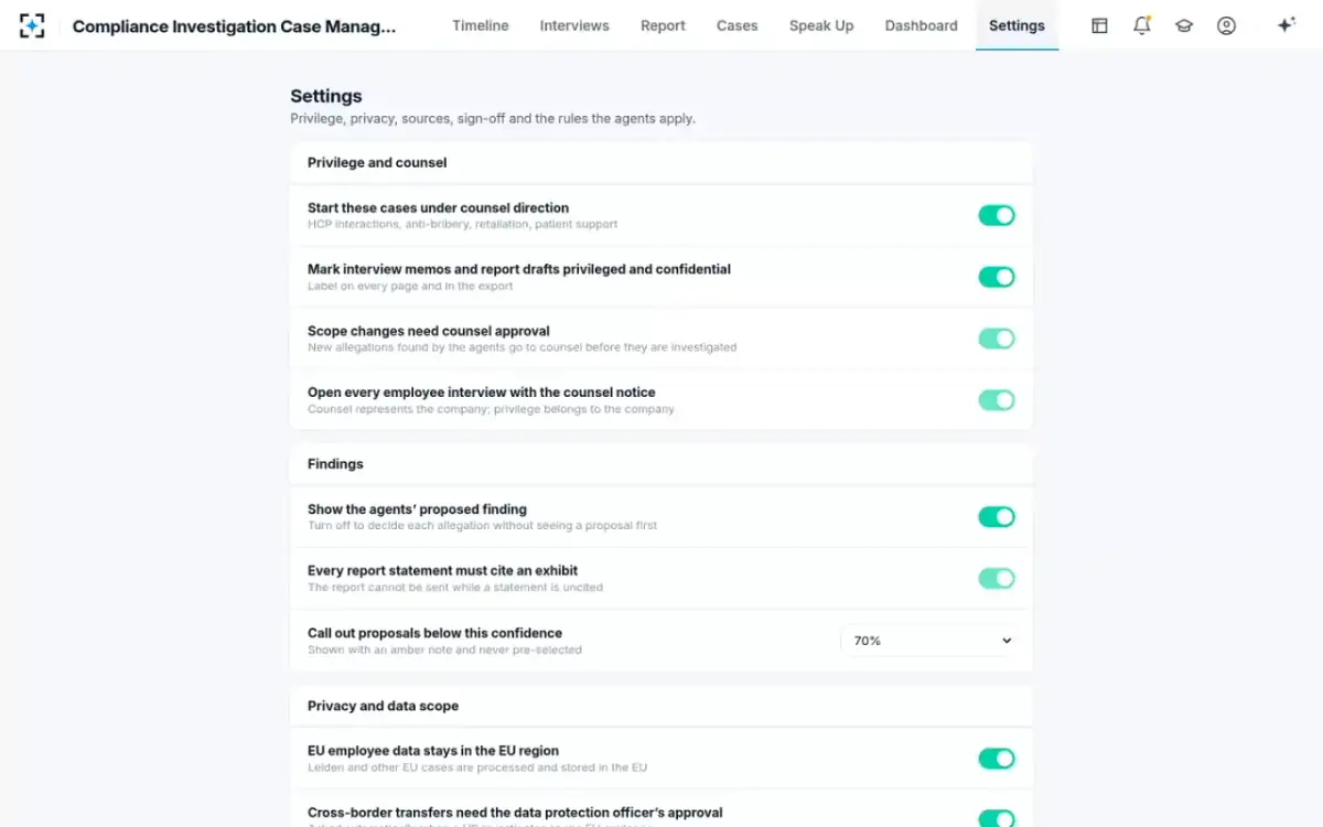 Compliance Investigation Case Management — Your rules