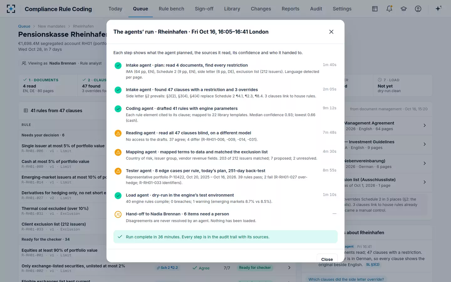 Compliance Rule Coding — The agents' run
