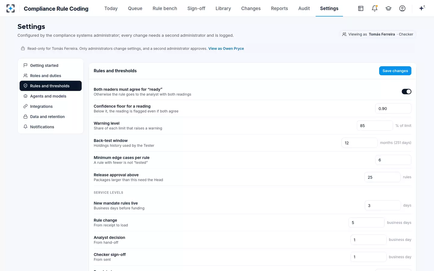 Compliance Rule Coding — Rules and thresholds