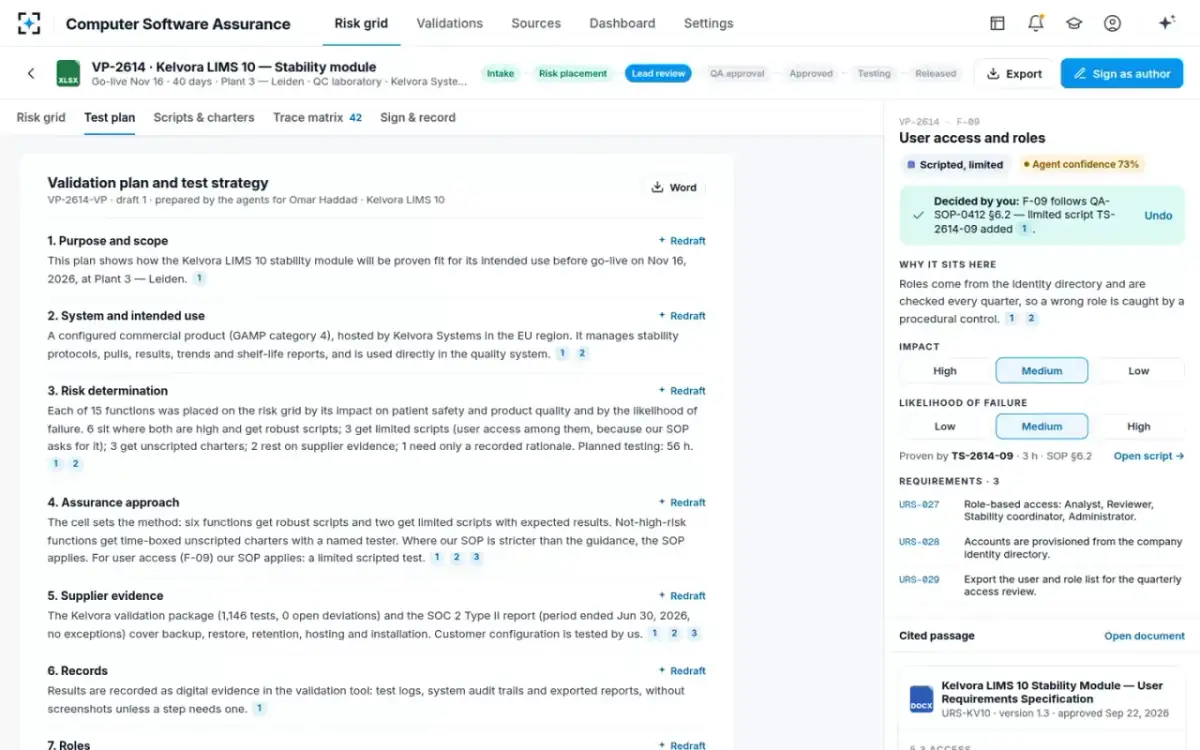 Computer Software Assurance — Validation plan