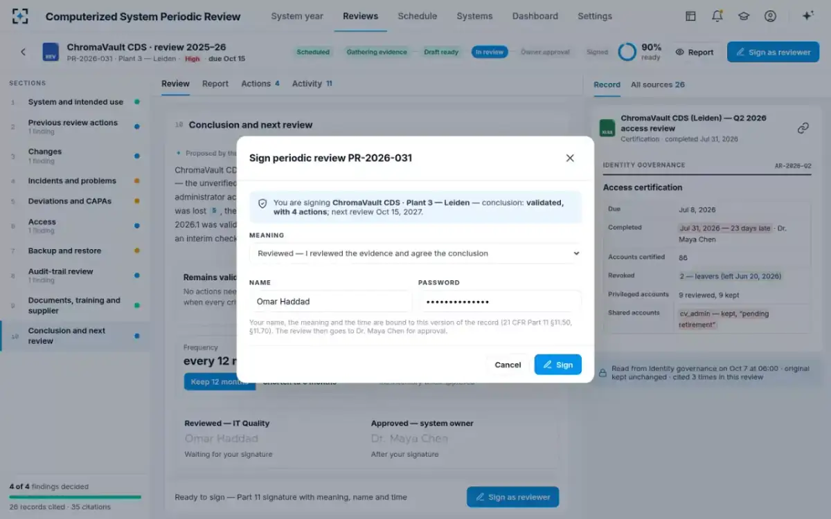 Computerized System Periodic Review — Sign as reviewer