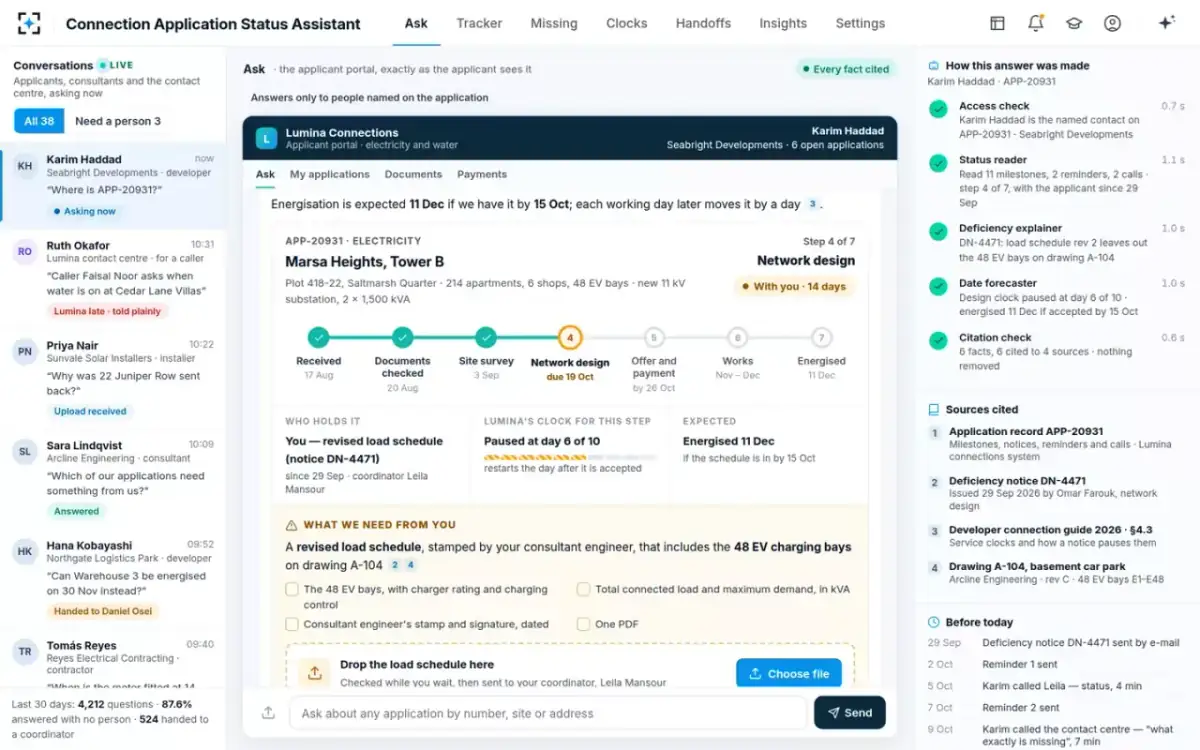 Connection Application Status Assistant — The answer is a tracker