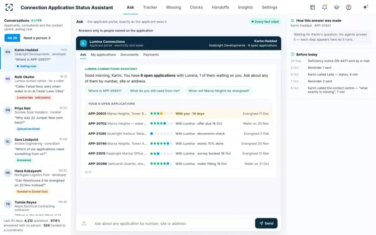 Connection Application Status Assistant — The applicant portal