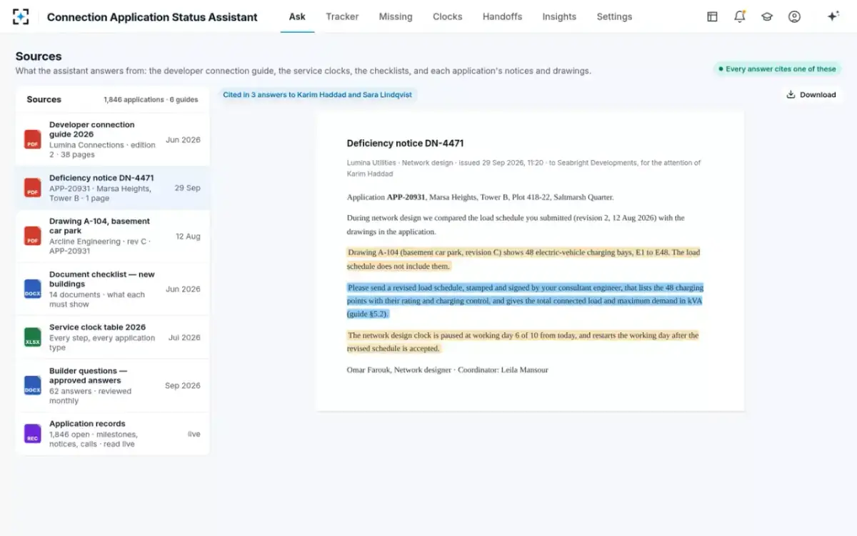 Connection Application Status Assistant — The sources