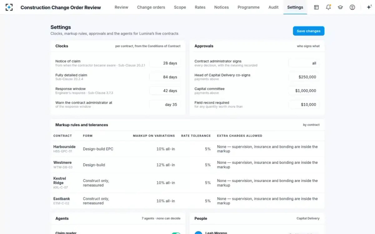 Construction Change Order Review — Your rules