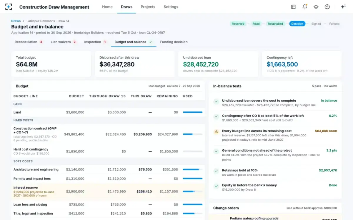 Construction Draw Management — Budget and in-balance