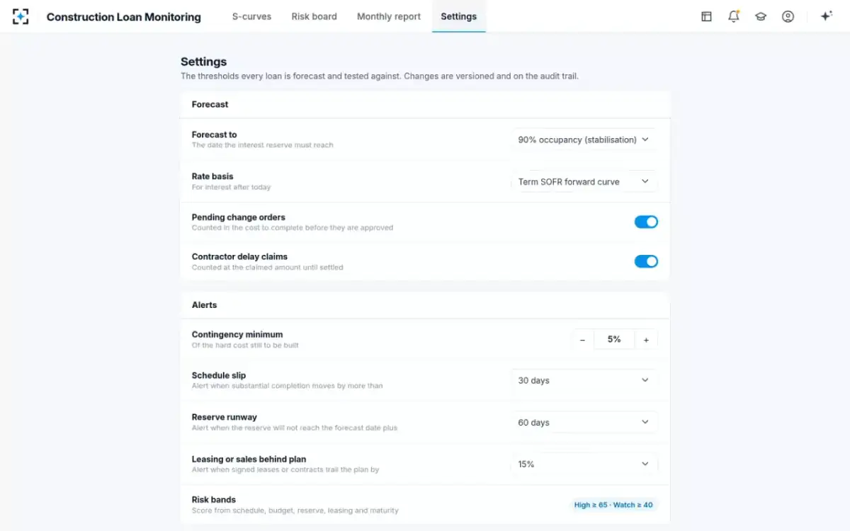 Construction Loan Monitoring — Settings