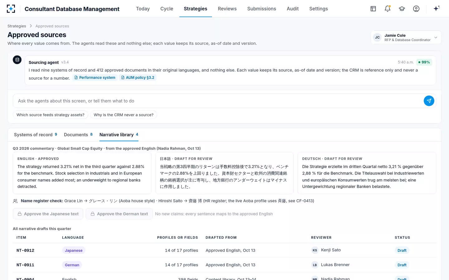 Consultant Database Management — Japanese and German profile text