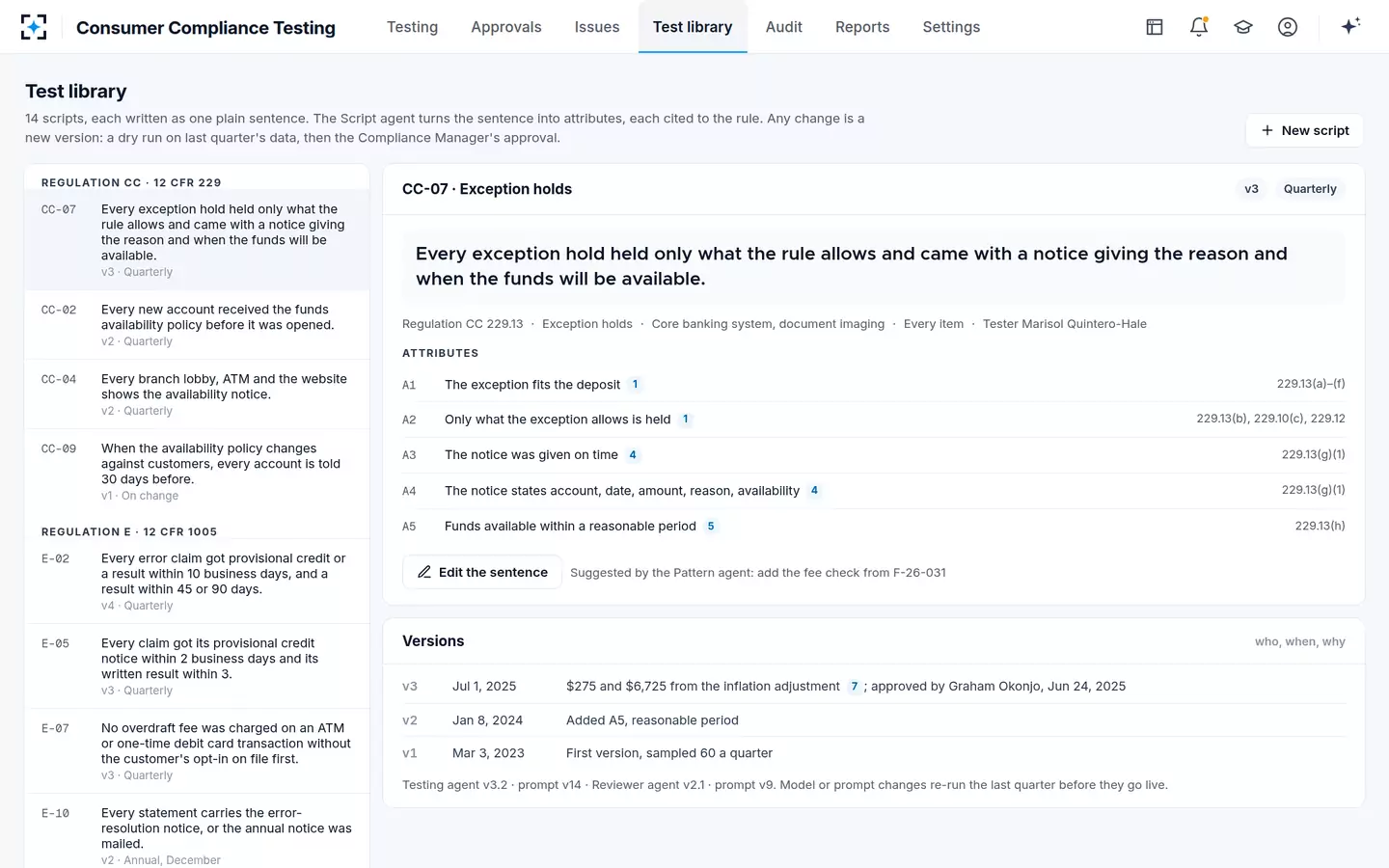 Consumer Compliance Testing — The test library