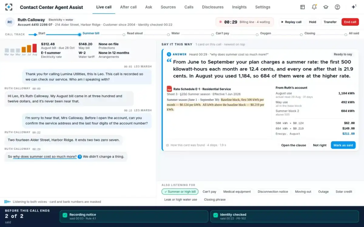 Contact Center Agent Assist — An answer card