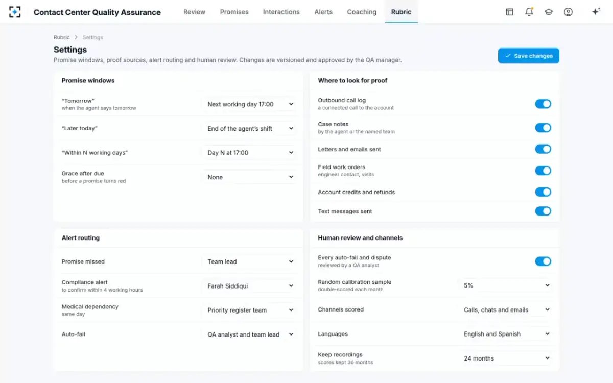 Contact Center Quality Assurance — Your rules