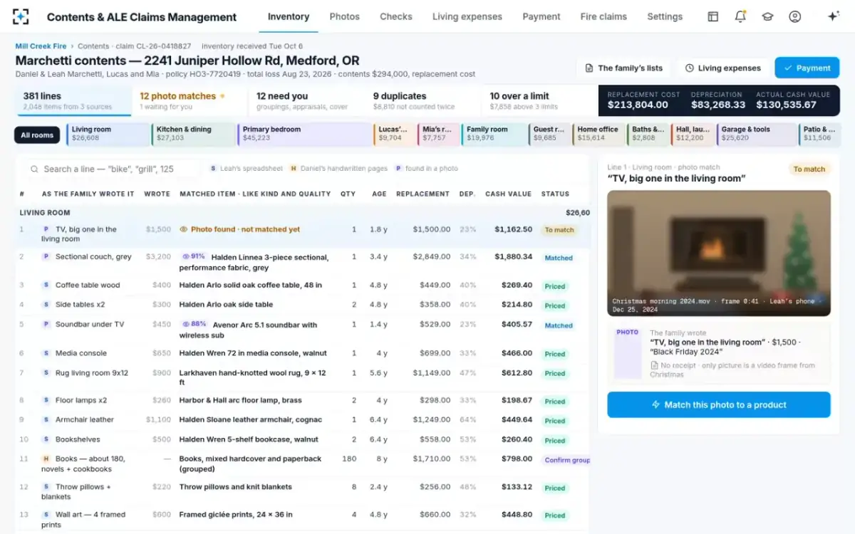 Contents & ALE Claims Management — The inventory