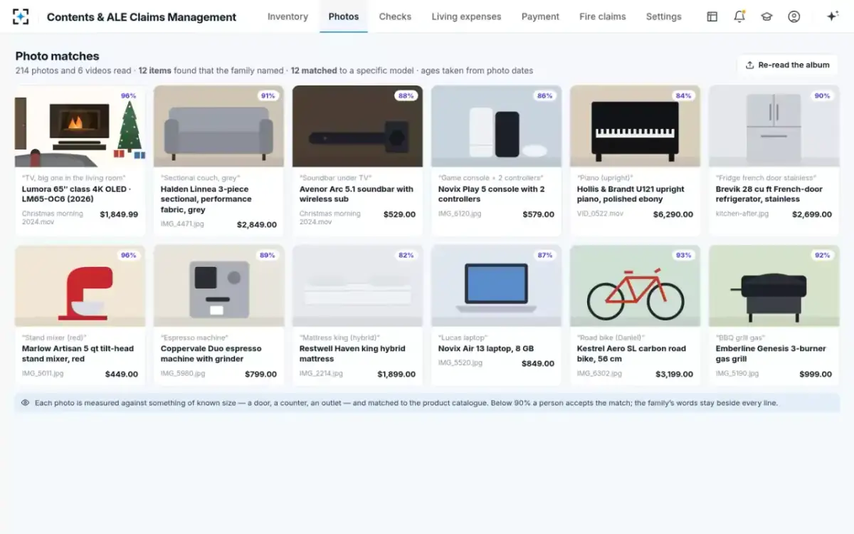 Contents & ALE Claims Management — Photo matches