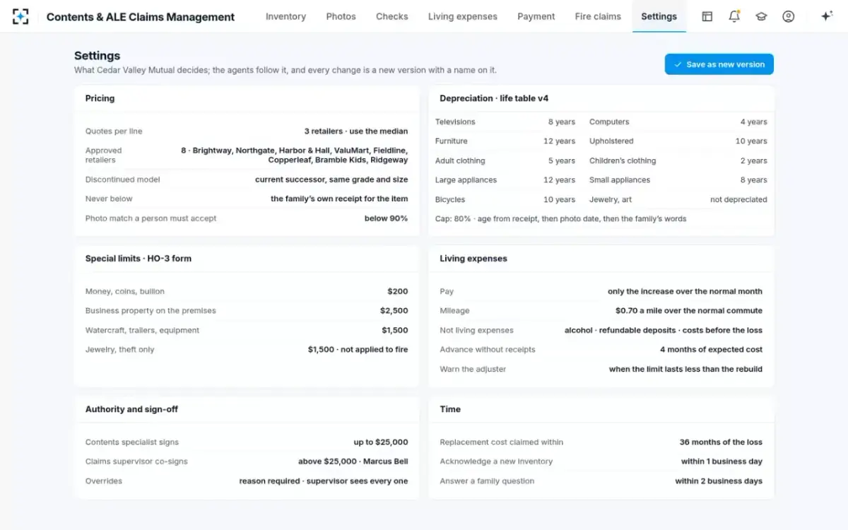 Contents & ALE Claims Management — Your rules