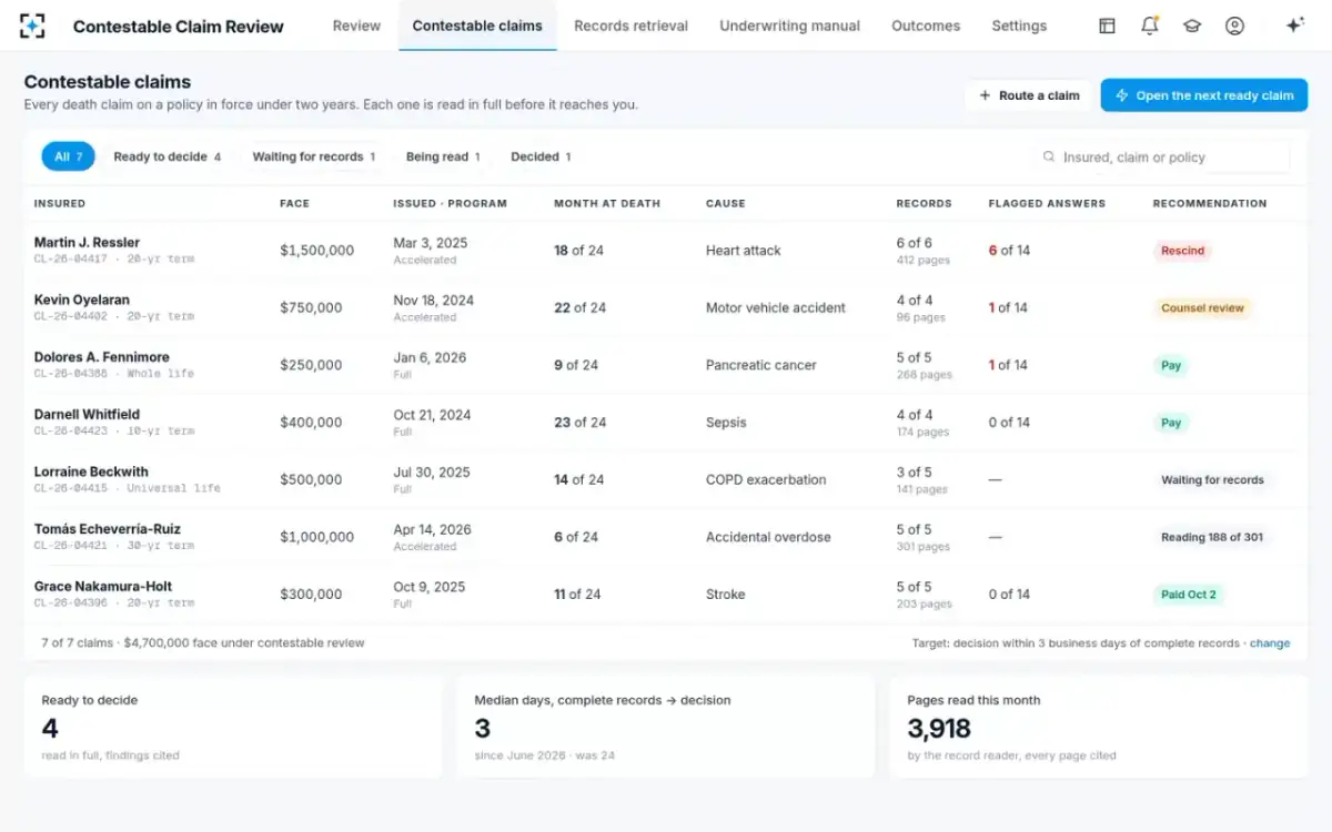 Contestable Claim Review — The contestable desk