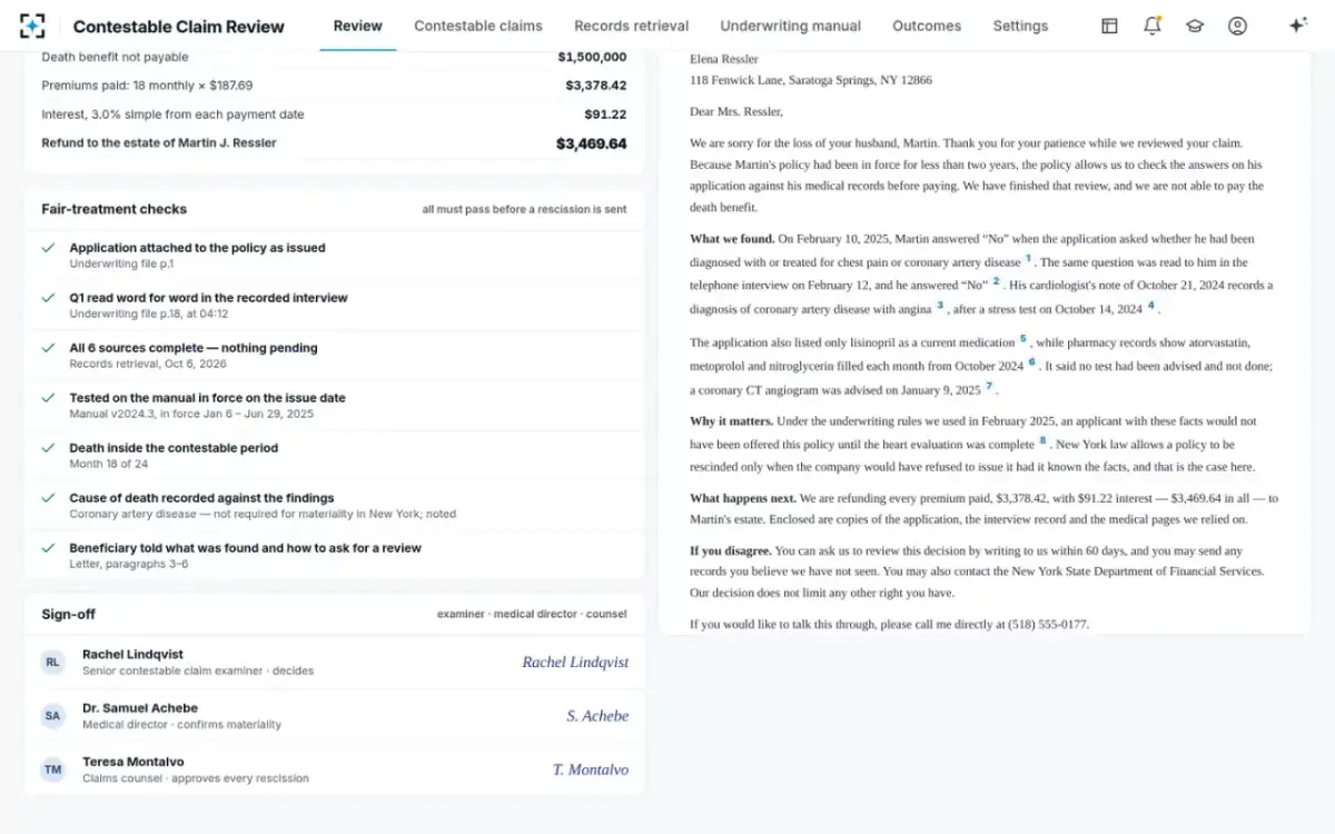 Contestable Claim Review — Sign-off