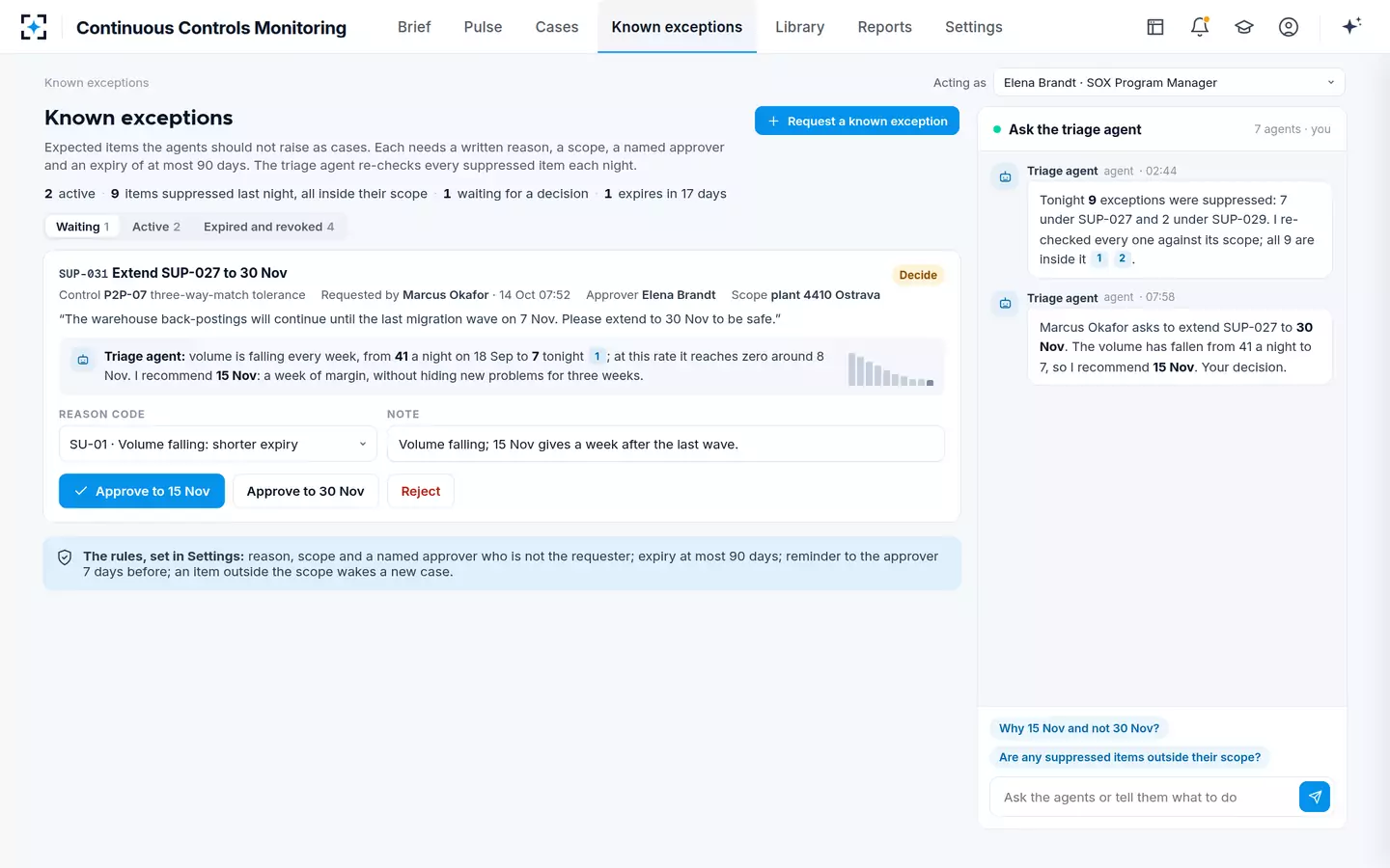 Continuous Controls Monitoring — Known exceptions