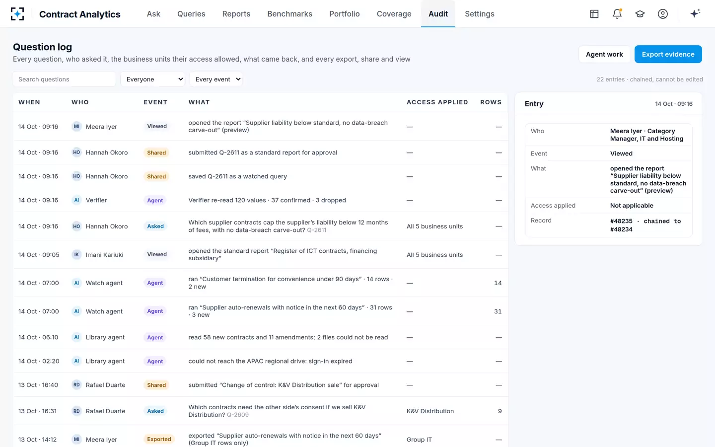 Contract Analytics — Question log