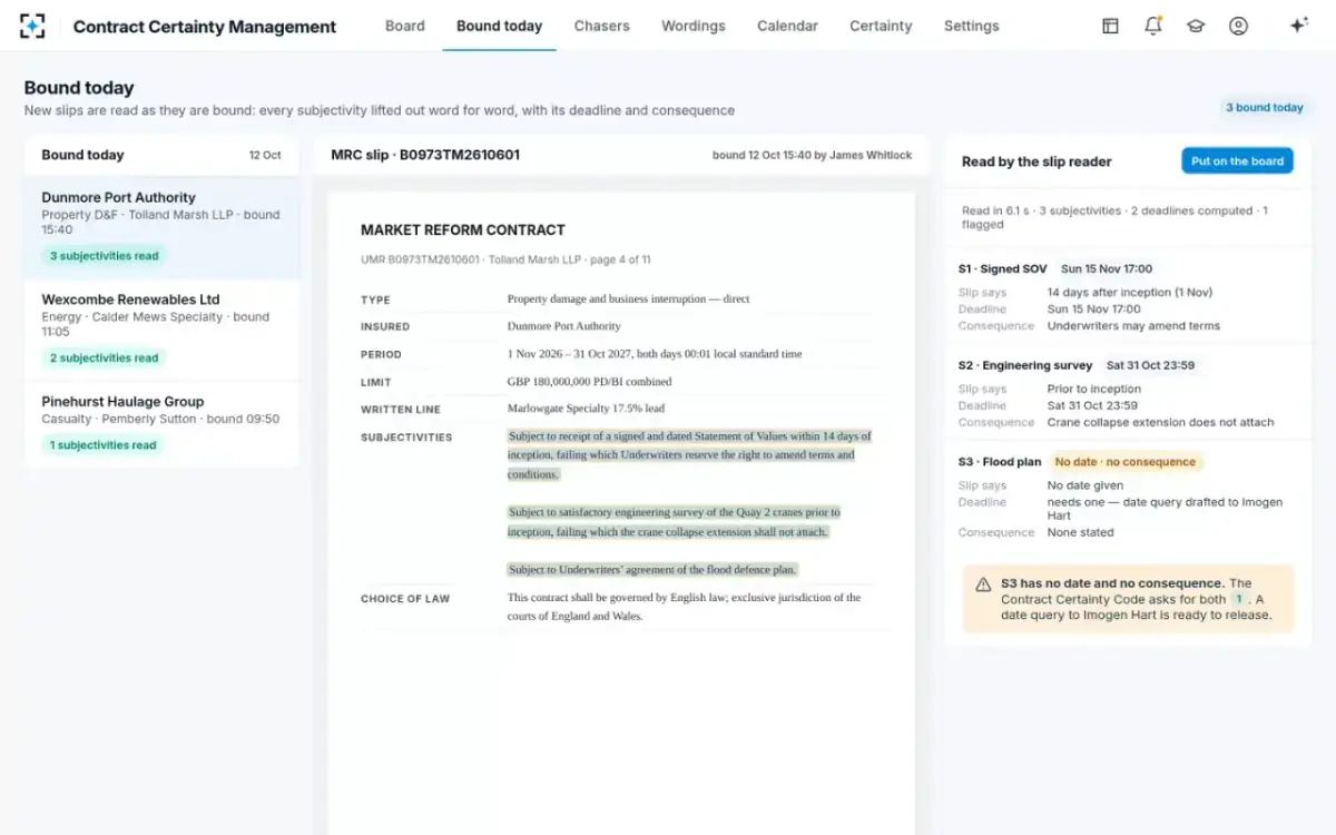 Contract Certainty Management — Bound today