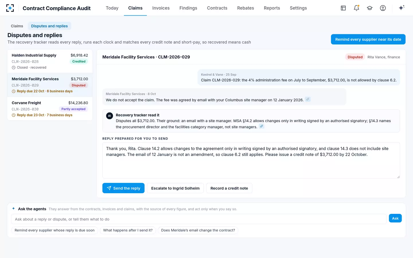 Contract Compliance Audit — Disputes and replies