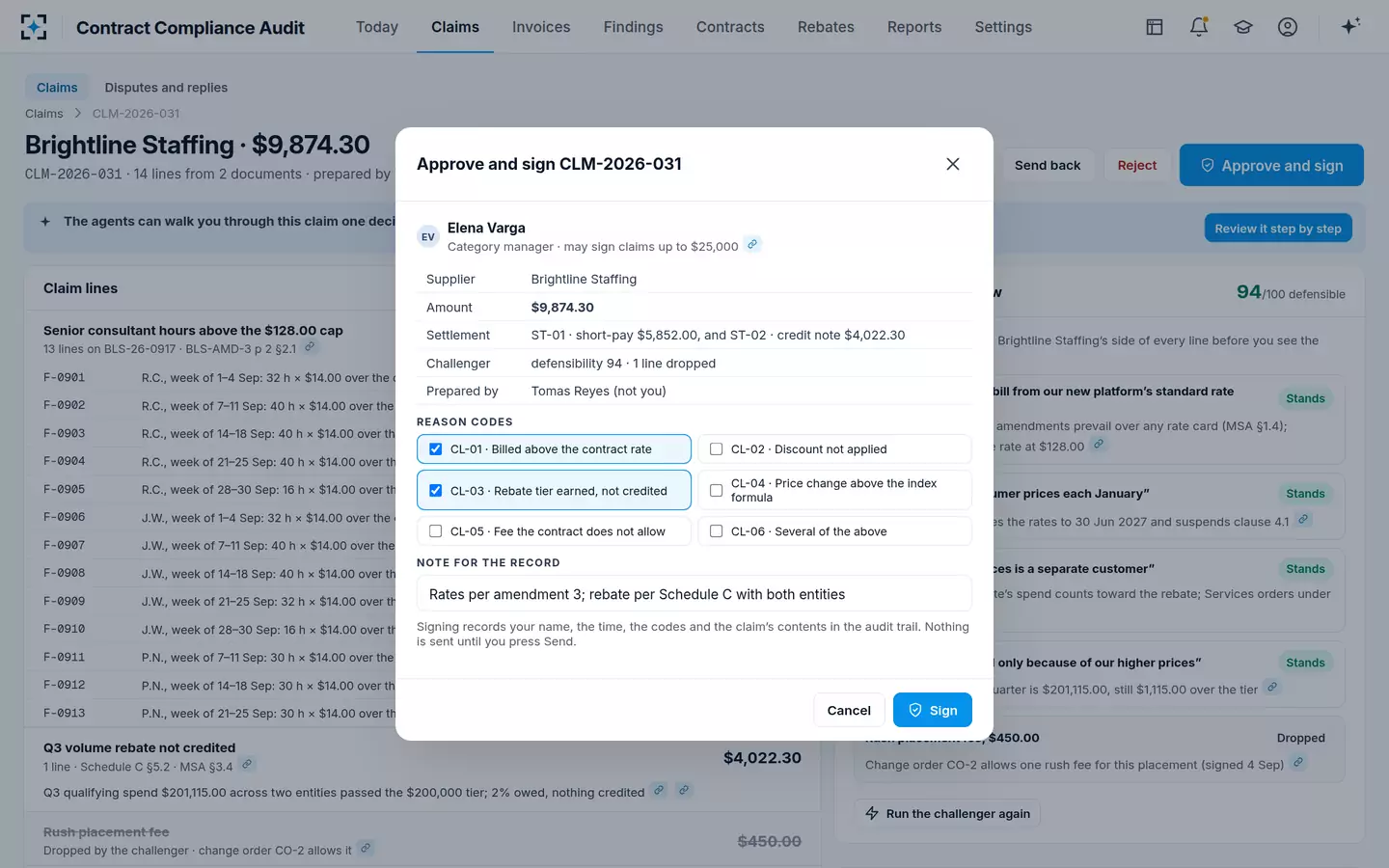 Contract Compliance Audit — Approve and sign