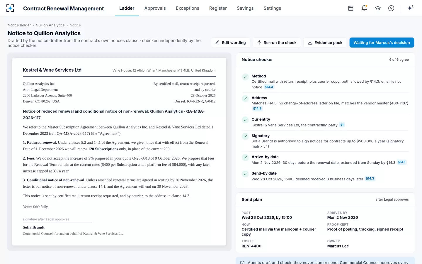 Contract Renewal Management — The notice and its checks