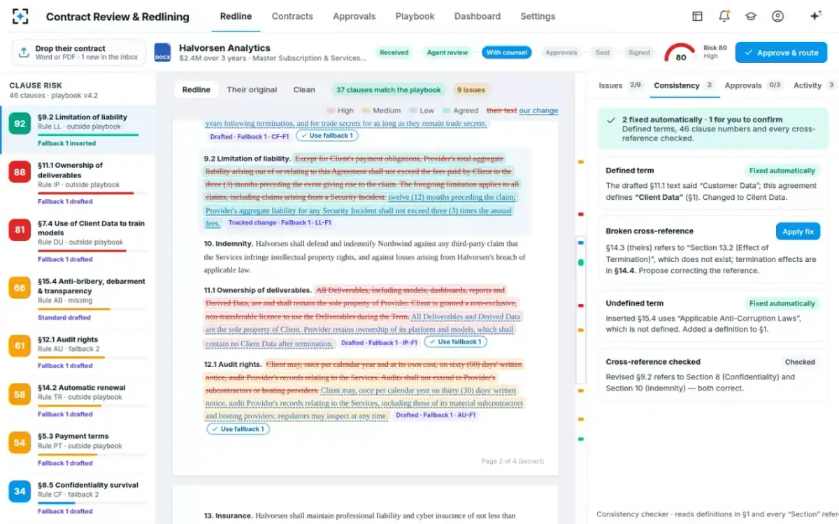 Contract Review & Redlining — Consistency check
